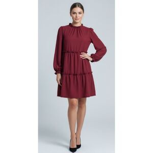 Berry Purple Sz XL Stretchy High Ruffle Neck ANNABELLE Knee Length Dress LULAROE